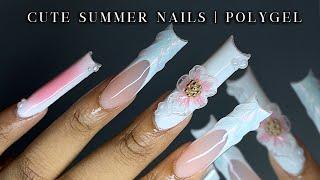 CUTE SUMMER POLYGEL NAILS Polygel Nails Tutorial | Sculpted 3D flower tutorial