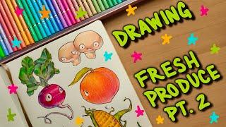 DRAW SOME FRUITS AND VEGGIES WITH ME - using ohuhu markers and colour pencils while I talk nonsense