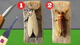 How to carve a wooden cicada easily with wood carving knives.