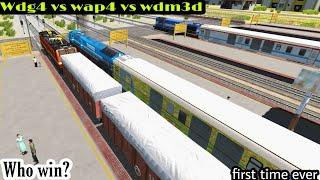 Wdg4 vs wap4 vs wdm3d race Indian train simulator heavy traffic new update | Indian train simulator