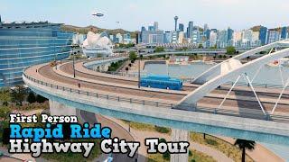 First Person Highway City Tour | Rapid Ride Bus: Airport to Port of Dream City | Cities: Skylines