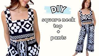 DIY SQUARE NECK TOP + PANTS | creating a pattern & easy sewing!