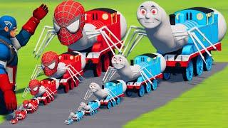 Big & Small CURSED Thomas the Train vs CURSED Train Spider-Man vs Captain America | BeamNG.Drive