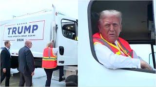 Donald Trump speaks from garbage truck after Biden insults supporters