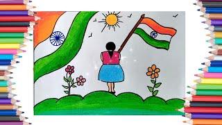 Republic Day Drawing using Oil Pastels | Simple Republic Day Drawing | Indian Flag Drawing 