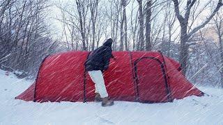 Solo snow camping  in a hot tent with a wood stove -20°C extreme cold l ASMR