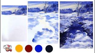 Watercolor Painting /How to Demonstrate Winter Snow landscape