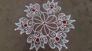 simple and easy lotus kolam 5*3dots small beautifulkolam daily muggulu