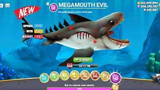 UNLOCKED MEGAMOUTH SHARK EVIL MODE - UNLOCKED ALL HUNGRY SHARK WORLD GAMEPLAY - BIG SHARK ENEMY