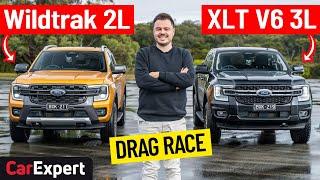 Ford Ranger V6 v 4cyl Dragparison: Drag race, sound test & 0-100!