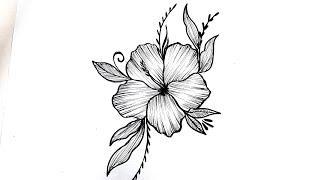 How to draw a flower easy || Flower drawing tutorial for beginners || Hibiscus flower