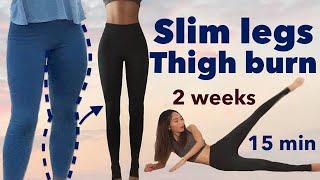 Slim legs & thigh burn?secret easy workout | 2 weeks beginner challenge (15min,quiet,no equipment)