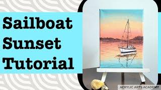 Easy Acrylic Painting Tutorial: Sailboat Sunset on the Beach for Beginners | Step-by-Step Seascape