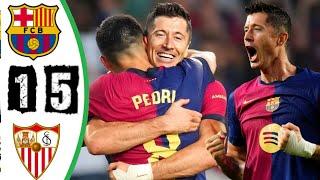 ملخص مباراة برشلونة واشبيلية 5-1 اليوم | أهداف مباراة برشلونة واشبيلية | ثنائية ليفاندوفسكي العالمية