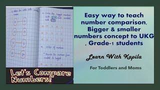 Teach Bigger and smaller numbers concept to children. Number comparison worksheets for UKG & Grade-1