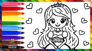 Dibuja y Colorea Una Princesa Con Flores ️ Dibujos Para Niños