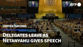 Large number of delegates leave UN General Assembly as Netanyahu speaks | AFP