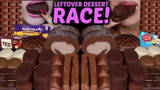 ASMR LEFTOVER DESSERT RACE! DARK TICO ICE CREAM, CADBURY, FRESH CREAM CAKES, KITKATS, MACARONS 먹방