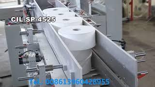 Maxi roll rewinding machine + auto band saw cutting machine+ shrinking packing machine