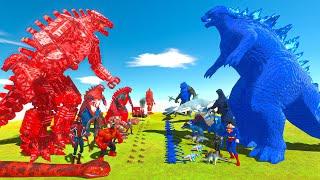 Team Red + Mechagodzilla vs Godzilla x Kong + Team Blue - Animal Revolt Battle Simulator