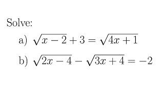 Solve Radical (Square Root) Equations with Two Radicals