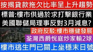 標普:樓市供過於求打擊銀行業 美國聯儲局理事反對3月減息! 樓市逃生門已關上坐穩末日號!按揭貸款拖欠比率呈上升趨勢 荃灣西爵悅庭炒家輸2球 政府反駁 樓市穩健發展 樓市分析 樓盤傳真 美股大跌 七師傅