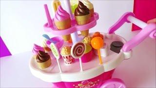 Toy ice cream cart learn colors names foods lollipop candy chocolate strawberry ice cream kids toy