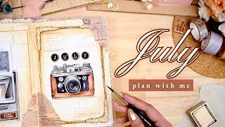 July 2024 Bullet Journal Setup • PLAN WITH ME  Vintage Camera Monthly BuJo Theme with Watercolors