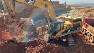 Caterpillar 365C Excavator Loading Mercedes Arocs & MAN 4 Axle Trucks