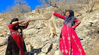  Hunting and grazing goats in Zagros mountains by women 