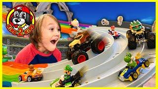 MARIO KART Rainbow Road Raceway UNBOXING + Downhill Racing - Monster Jam & Hot Wheels Monster Trucks