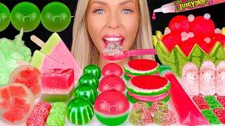 ASMR WATERMELON DESSERT MUKBANG, FRUIT BOWL, LAYERED JELLO FREEZIE, SOUR PATCH KIDS, KOHAKUTOU 먹방