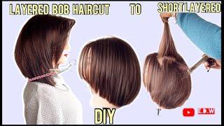 #23🟡 DIY ️How To Cut Short Layers Bob / Carré dégradé court