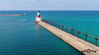 Stunning Summer Day Tour Of Michigan City Lighthouse & Washington Park 4K Drone Footage Aug 21 2022