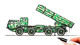 How to draw Military vehicle MLRS Smerch