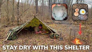 Solo Overnight Building a Watertight Low-Profile Shelter in a Rainstorm and Swing Grill McMuffins