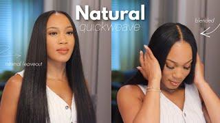 NATURAL MIDDLE PART STRAIGHT QUICKWEAVE INSTALL WITH LEAVE OUT FOR BEGINNERS | WEST KISS HAIR