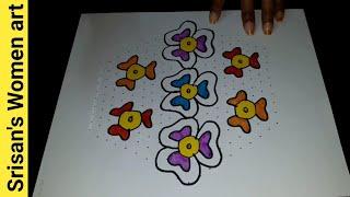 Latest flower rangoli design/19×10 pulli poo design kolam/19 dots rangoli by Srisan's women art