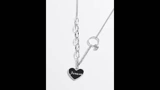 AURORA Real 925 Silver Fashion Forever Heart Black Pendant Necklace Jewelry DS925-24