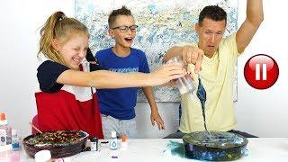 PAUSE SLIME CHALLENGE with Our DAD!!!