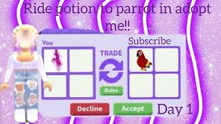 Trading ride potion to parrot in Adopt me! Day 1 (I got scammed!)