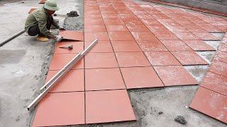 Project Install Ceramic Tiles Red On Yard - Building Brick Yard