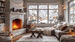 Cozy Winter Ambience Cozy Coffee Shop with Winter Jazz Music & Fireplace Sounds to Study, Relax