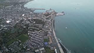 Aerial view of Penzance seafront from Long Rock to Newlyn including St Michael's Mount