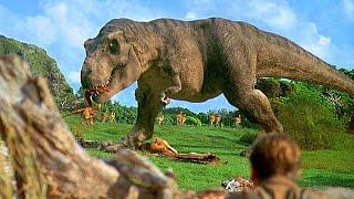 ديناصور مفترس بيخرج من القفص بتاعو وبياكل اى شى في سكته | ملخص اول جزئين Jurassic Park