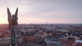 4137. Domkyrkan (Uppsala Cathedral) Drone Stock Footage Video