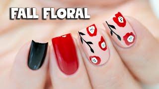 SIMPLE FALL FLORAL NAIL ART DESIGN