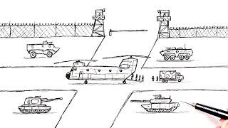 How to draw a Army Base | Military Drawing | Taurus Art