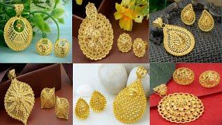 Beautiful gold pendant set//gold casting pendant//pendant with earrings//shaim Jewellery collections