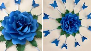 PAPER FLOWER WALL HANGING | PAPER ROSE FLOWER CRAFT| PAPER ROSE WALL CRAFT